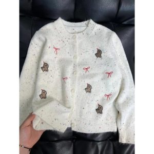 เสื้อโค้ทแขนยาวแบบสั้นสำหรับผู้หญิงเสื้อคาร์ดิแกนถักแบบใหม่สำหรับช่วงต้นฤดูใบไม้ร่วง2024ดูผอมเพรียว