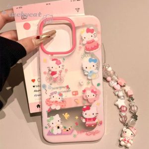 Iphone 16 15 14 13 12 11 Pro Max X Xr Xs Max 7 8 Plus SE2020 เคสโทรศัพท์การ์ตูนหวาน Palying KT + Lanyard Clear Soft ฝาหลัง