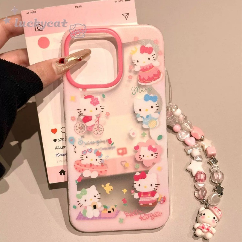 Iphone 16 15 14 13 12 11 Pro Max X Xr Xs Max 7 8 Plus SE2020 เคสโทรศัพท์การ์ตูนหวาน Palying KT + Lanyard Clear Soft ฝาหลัง