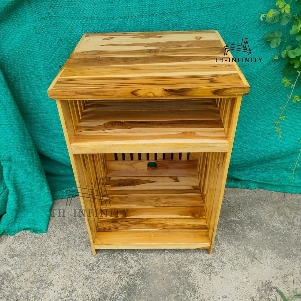 ส่งฟรี  ชั้นวางตู้เย็น1.7 คิวไม้สัก 50*50 สูง 80 ซม. สีเคลือบใส