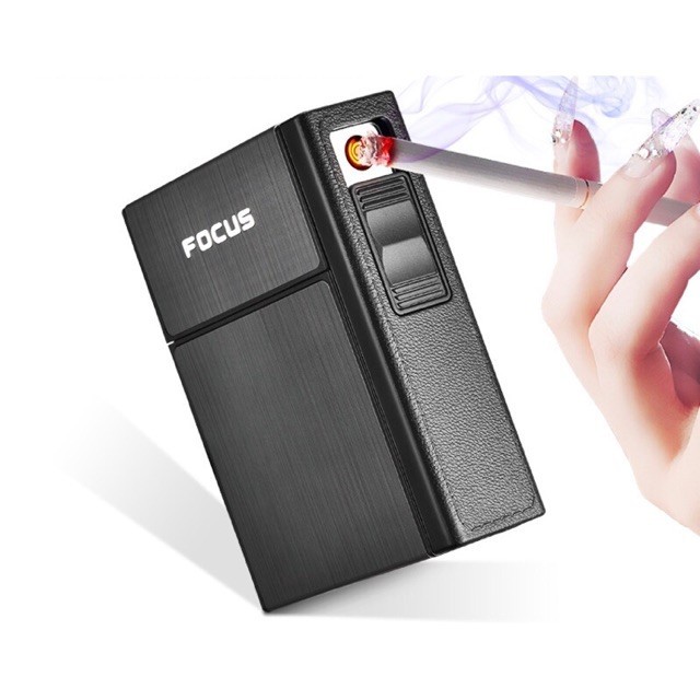 FOCUS 2in1 อุปกรณ์จุดไฟ&กล่องใส่บุหรี่ (20ม้วน) ชาร์จไฟUSB ไฟขดลวด รุ่น035A