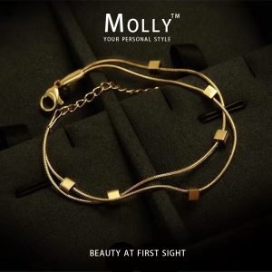 Molly สร้อยข้อมือสแตนเลสสองชั้นสําหรับผู้หญิงไม่ซีดจางชุบทอง Non Tarnish แฟชั่นไทเทเนียมสร้อยข้อมือเครื่องประดับสแตนเลส