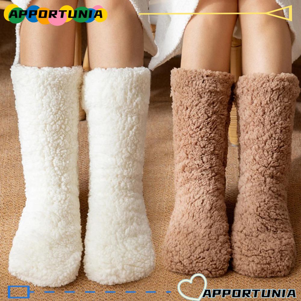 Apportunia ถุงเท้าผ้าฝ้าย แบบหนา สีพื้น กันความหนาว น่ารัก แฟชั่นฤดูหนาว สําหรับเด็กผู้หญิง