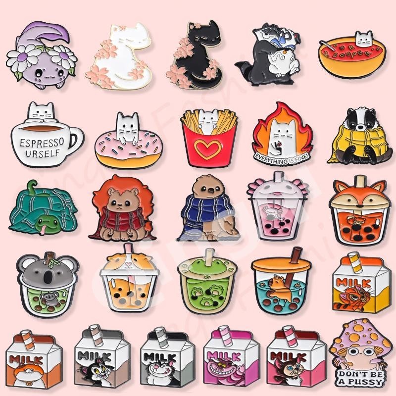 เข็มกลัดโลหะ รูปการ์ตูนแมว กบ ผึ้ง เห็ดน่ารัก เครื่องประดับ สําหรับกระเป๋าเป้สะพายหลัง เสื้อผ้า ของขวัญ