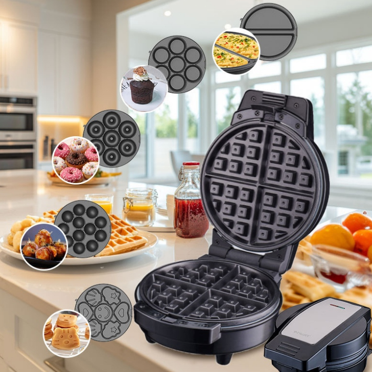 เครื่องทำแซนวิชที่ถอดออกได้ 6-in-1 เครื่องทำวาฟเฟิลโดนัทเครื่องทำเค้กการ์ตูน