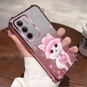 สําหรับRealme C75 C85 5G C75X C71 C73 C85 PRO Electroplatedกันกระแทกเคสโทรศัพท์ลายแมวน่ารักTPUนุ่มแขนป้องกันHM