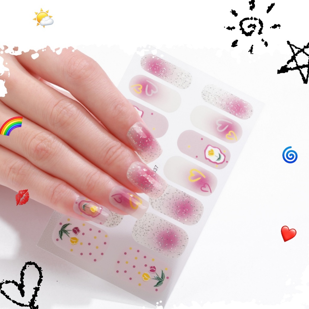[โปรโมชั่น] Zj Series สติ๊กเกอร์ติดเล็บ 14 สติ๊กเกอร์/Sheep Ice Transparent Phototherapy Nail Polish Film Semi-Transparent Jelly Color Waterproof Long-Lasting Non-Ion High-End Nails Stickers Full Color Jumping Polka Dot Macaron DIY Nails Patch สติ๊กเกอร์ต