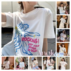 （จัดส่งตลอด 24 ชั่วโมง）Angle official เสื้อยืดคอกลม ผ้าฝ้าย ทรงหลวม ขนาดใหญ่ สไตล์เกาหลี มี 8 สี ไซซ์ S – 3Xl