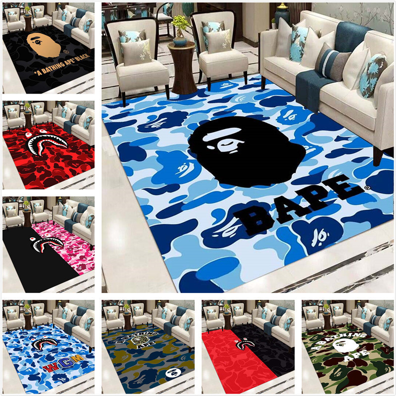 A BATHING APE แบรนด์แฟชั่น ก อาบน้ํา กpe พรมพิมพ์ลายฉลามคนดังทางอินเทอร์เน็ตพื้นที่ห้องนั่งเล่นโซฟาพรมปูพื้นคลานเด็กดูดซับขอบประตูและเสื่อกันลื่น-2