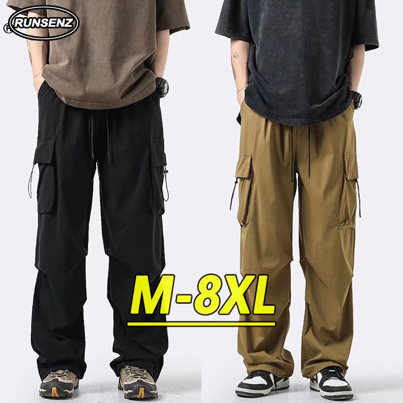 กางเกงคาร์โก้ ขาตรง ทรงหลวม ขนาดใหญ่ สไตล์เกาหลี สําหรับผู้ชาย ไซซ์ M – 8XL