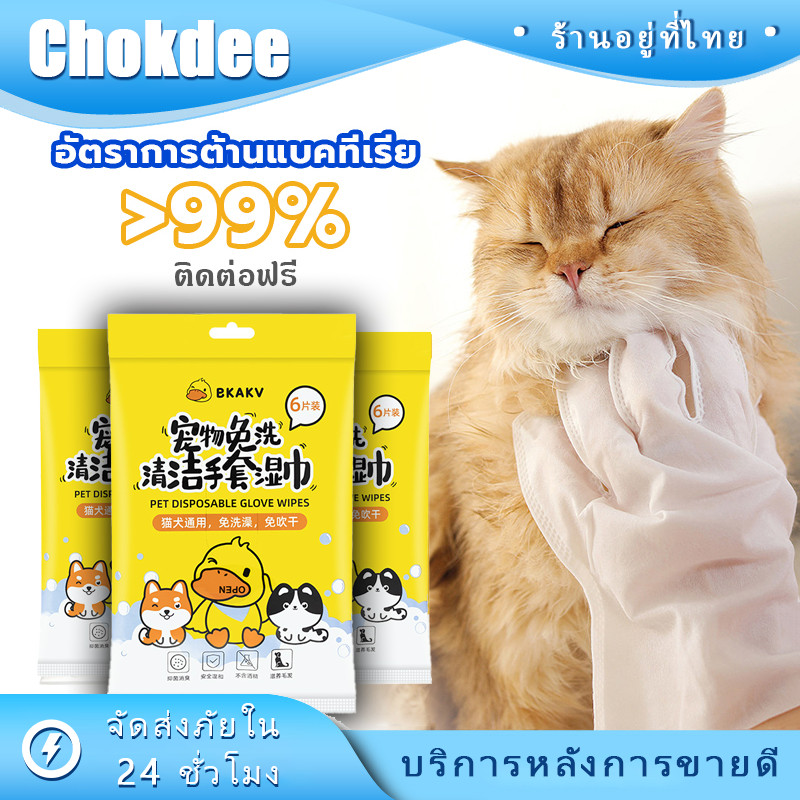 ร้านคนไทย! ถุงมือเช็ดตัวสุนัขแบบใช้แล้วทิ้ง สำหรับอาบน้ำสัตว์เลี้ยง ชุด6ชิ้น