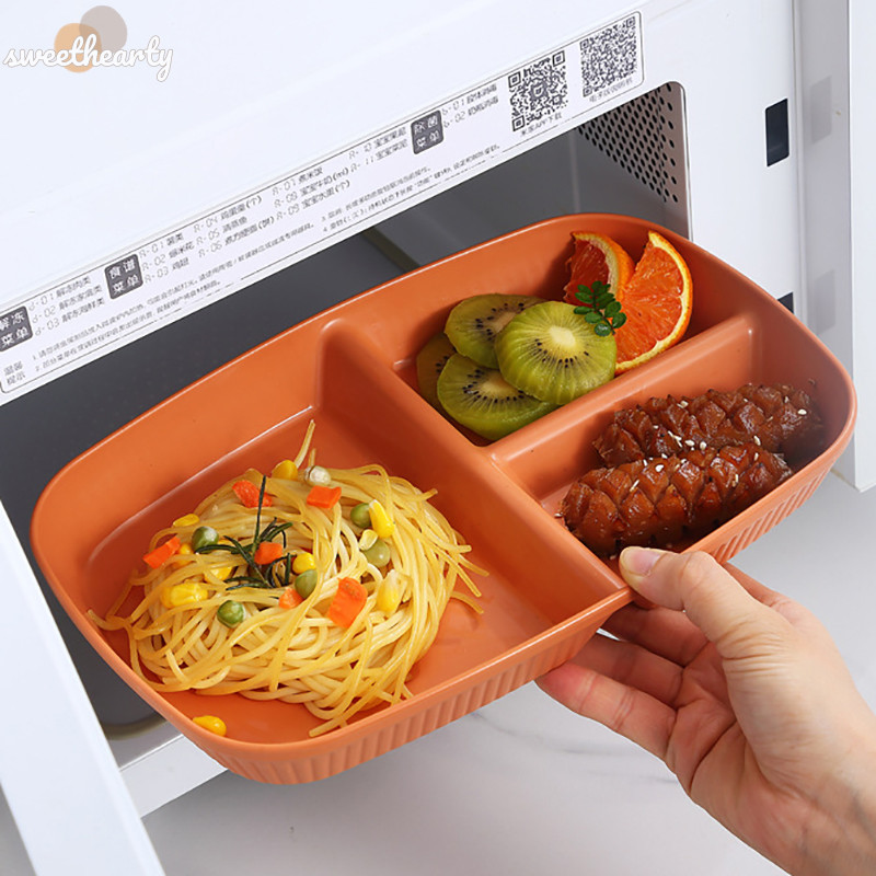 [Sweethearty] ใหม่ จานแบ่งอาหาร 3 ช่อง ใช้ซ้ําได้ ปลอดภัย สําหรับผู้ใหญ่ ไมโครเวฟ