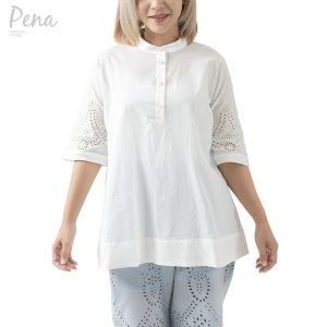 Pena house เสื้อเบลาส์ คอจีน ผ้าฉลุลาย PWSS082401