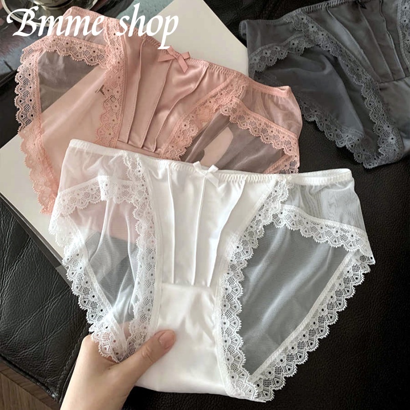 Bmme กางเกงชั้นในผู้หญิง ลูกไม้ สไตล์เซ็กซี่ เป้าสองชั้นลดอับชื้อ กางเกงในผ้าซีทรู งานสวย ผ้านิ่มมาก ไม่คัน Size ML sexy