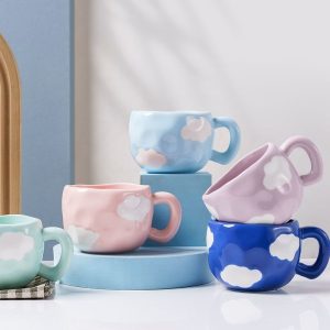Ins สไตล์มือวาดเซรามิค Hand-Kneaded Niche Cloud Coffee Home Afternoon Tea Mug