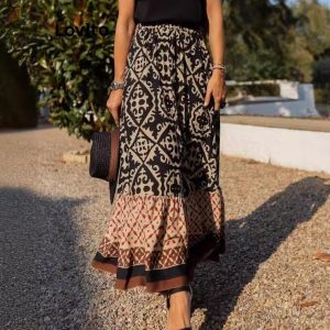 Lovito กระโปรงลําลอง ชนเผ่า พิมพ์ลาย ผูก ชั้น กระโปรงสําหรับผู้หญิง LNL72224