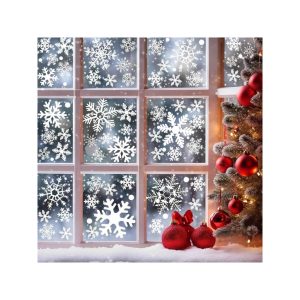 สติกเกอร์ติดกระจกคริสต์มาสลายเกล็ดหิมะ แบบสแตติก ใช้ซ้ำได้ สำหรับตกแต่งหน้าต่างและงานปาร์ตี้