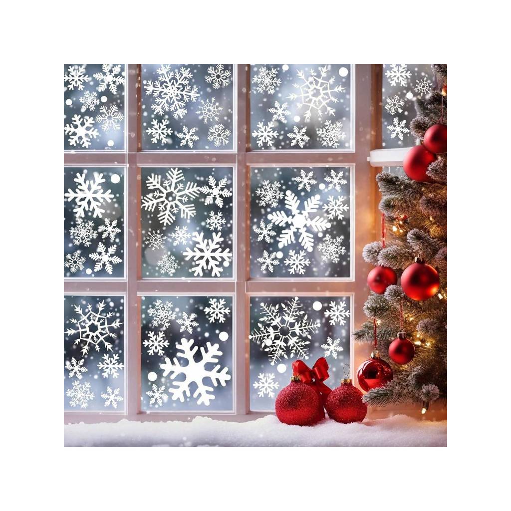 สติกเกอร์ติดกระจกคริสต์มาสลายเกล็ดหิมะ แบบสแตติก ใช้ซ้ำได้ สำหรับตกแต่งหน้าต่างและงานปาร์ตี้