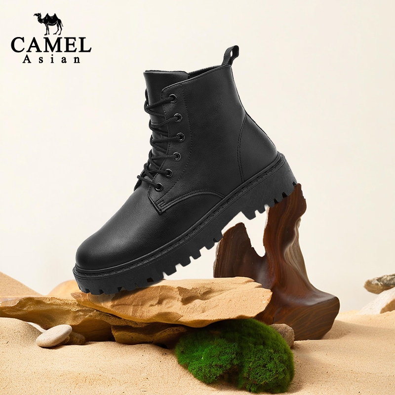 fashion รองเท้าบูทมาร์ตินผู้ชายหนังสีดำอัปเปอร์ ผูกเชือก