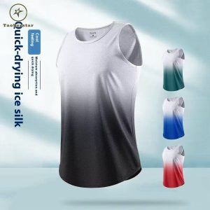 Taoberstar Mens Vest Sports Workout Quick-Drying Ice Silk เสื้อยืดแขนกุด