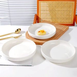 จานเซรามิก สีขาวขอบสูง เนื้อหนา สามารถเข้าไมโครเวฟได้ ขนาด 8นิ้ว