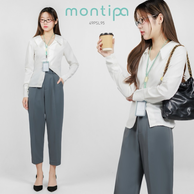 Montipa กางเกงทรงสอบ ซิปหน้า ดีเทลแต่งจีบหน้า ผ้า Comfort 49PSL95