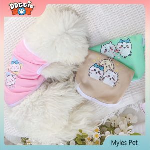 ฤดูใบไม้ผลิและฤดูร้อนบางสัตว์เลี้ยงเสื้อกั๊กสดระบายอากาศ ปิก้า ว้าว พิมพ์เสื้อกั๊กลูกอมสีน่ารักเสื้อสวมหัว