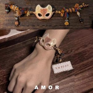 หน้ากากจิ้งจอก สร้อยข้อมือเชือกลูกปัด สไตล์ชาติพันธุ์ย้อนยุค สไตล์ทิเบต ผลิตด้วยมือ สไตล์จีนใหม่