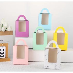 (แพ็ค 20 ชิ้น / แพ็ค 50 ใบ) กล่องคัพเค้ก 1 ช่อง+ฐาน มีหูจับกระดาษหนา มีหลายสี สีพื้น