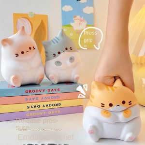 Prank Toys สกุชชี่แมว, PU pinch fun, ของเล่นคลายเครียดขนาดเล็ก, การบีบอัด, การ์ตูนสัตว์น่ารัก