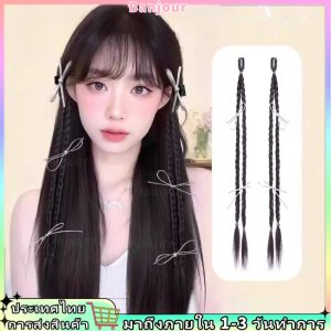 Y2k สาวริบบิ้น Bowknot ถักคลิปบนวิกผมผู้หญิง Twisted ด้านข้างหางม้าปลอม Extension