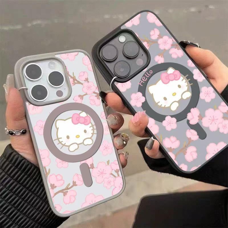 เหมาะสําหรับ iPhone Big Hole Soft Case 14 11ProMax Sakura Kitten 13Pro 17ProMax 15ProMax 11Pro 12ProMax 17Pro 13ProMax 15plus 16ProMax 17AIR กันกระแทกแม่เหล็กกรณี