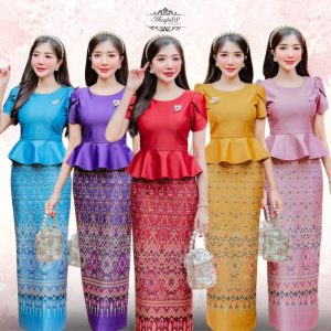 TG31 ชุดเซท 2 ชิ้น (เสื้อ+กระโปรง) ลายไทย ผ้าไหมญี่ปุ่นพิมพ์ลาย ทรงสวยแพทเทริน์เป๊ะ พร้อมส่ง ihap88