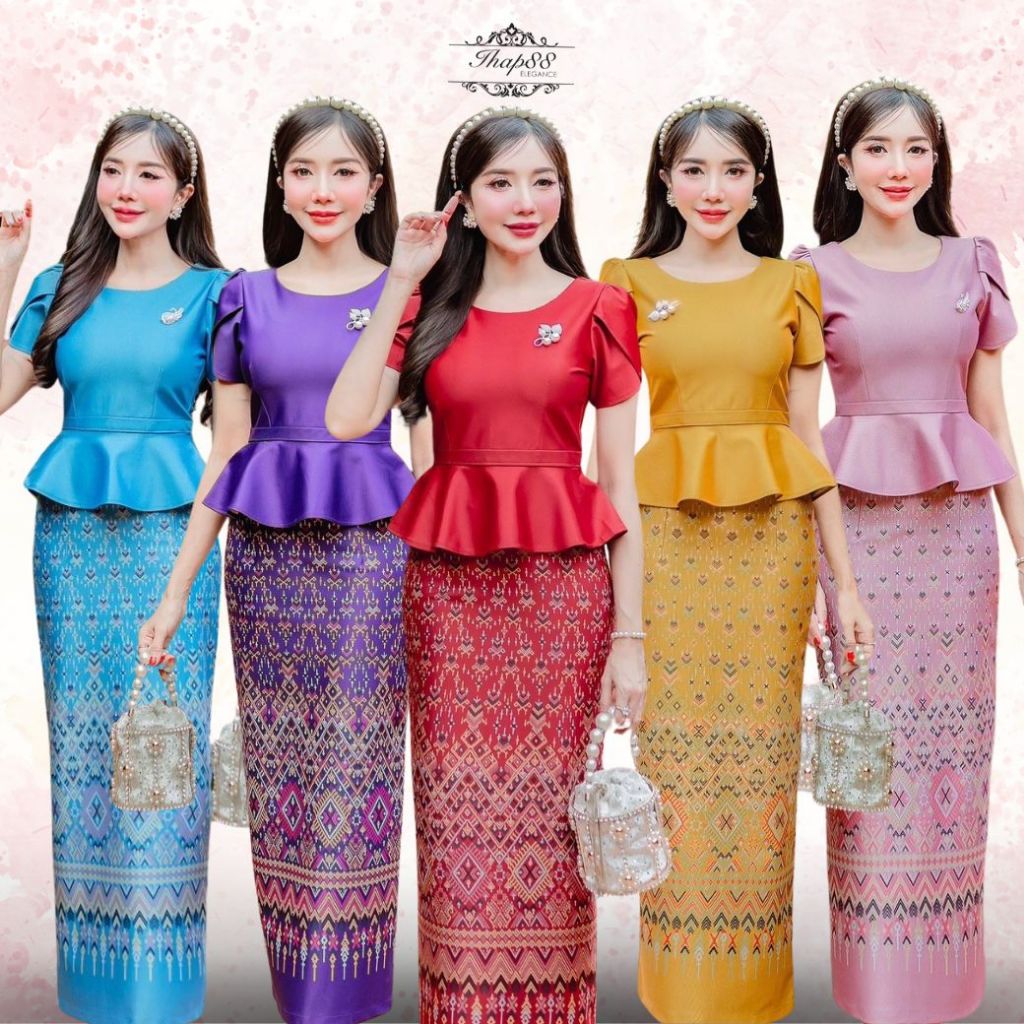 TG31 ชุดเซท 2 ชิ้น (เสื้อ+กระโปรง) ลายไทย ผ้าไหมญี่ปุ่นพิมพ์ลาย ทรงสวยแพทเทริน์เป๊ะ พร้อมส่ง ihap88