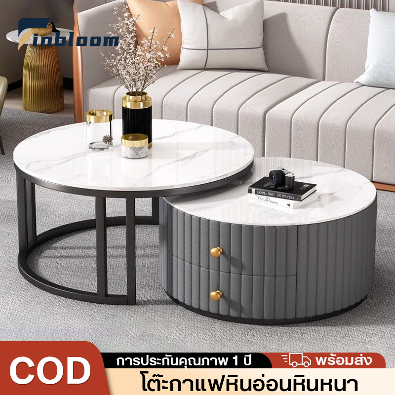 พร้อมส่ง โต้ะกลาง โต๊ะกาแฟ โต๊ะกลางโซฟา 70&50CM โต๊ะกลมเล็ก เคาน์เตอร์หินอ่อน โต๊ะหินชนวน/กระจก ติดตั้งง่าย z