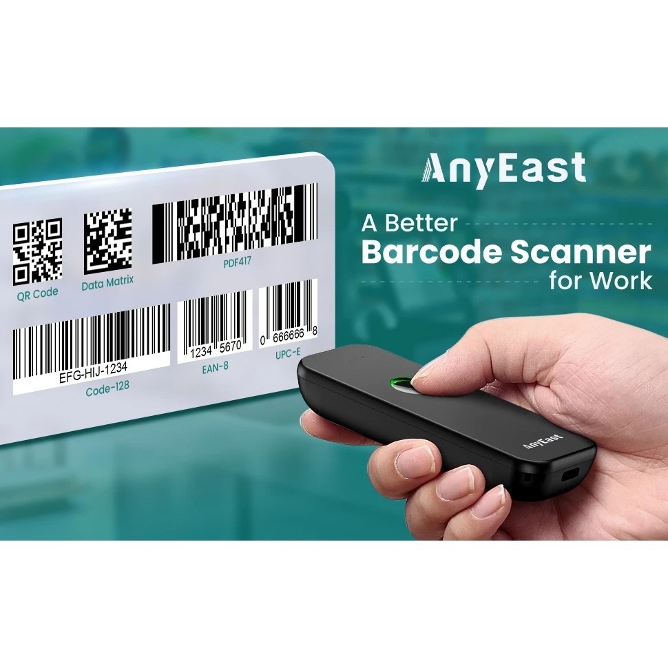 Eyoyo Anyeast-AT004 2D เครื่องสแกนบาร์โค้ดไร้สายแบบพกพา 3-in-1 บลูทูธ QR 1D Bar Code Reader สําหรับสินค้าคงคลังการชําระเงิน PC แท็บเล็ต iPhone iPad