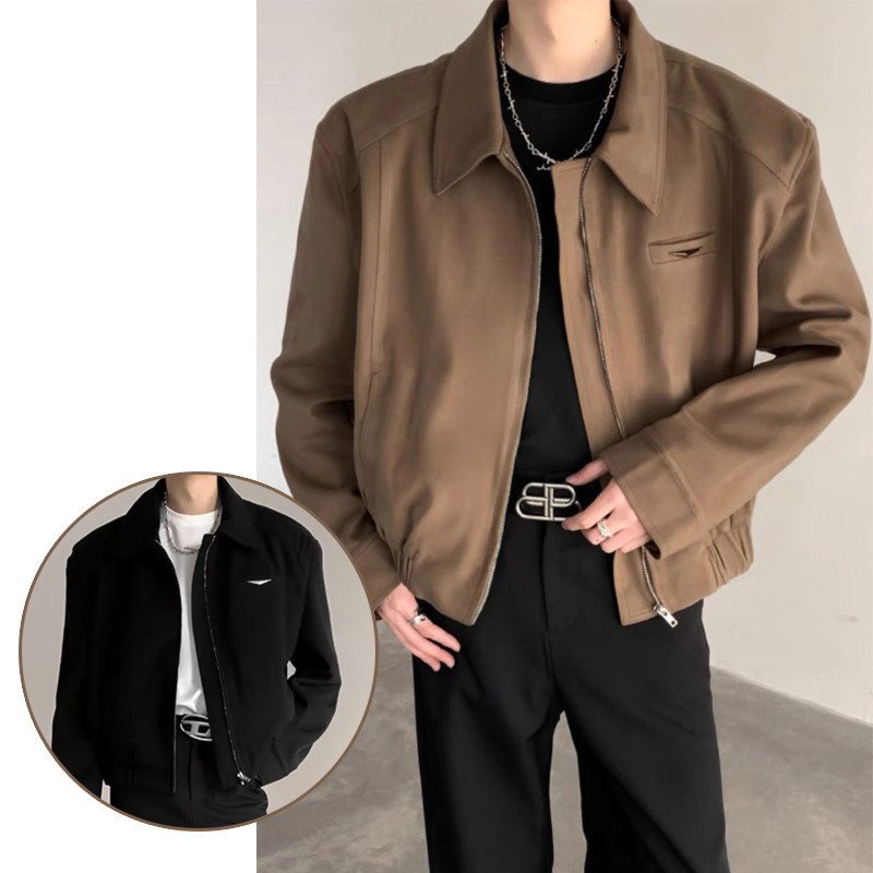 เสื้อโค้ทผู้ชายสั้นฤดูใบไม้ผลิและฤดูใบไม้ร่วงซอกเบาะไหล่ซิปเบสบอลเครื่องแบบ