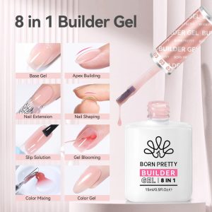 Born PRETTY 8 in 1 กาวติดเล็บ Solid Soft Gel Tips กาวยางฐาน Rhinestone Gel Polish Nail Strengthener