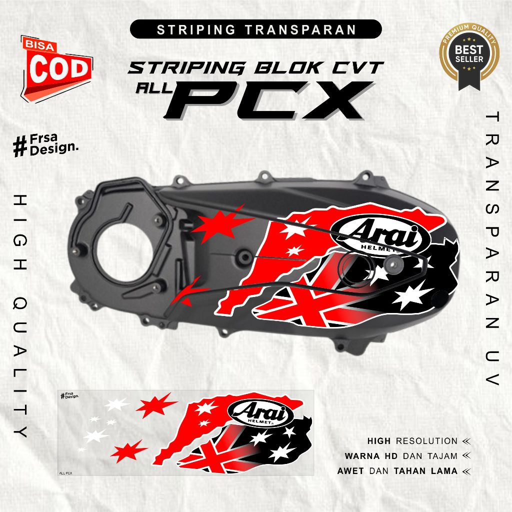 สติ๊กเกอร์ CVT แบบใส Honda PCX พร้อมธง Arai Motif