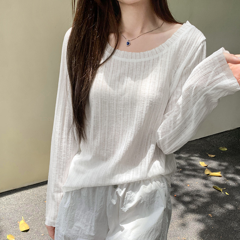 75471 เสื้อลําลองแขนยาวสไตล์บางหลวมทุกการแข่งขันด้านบน