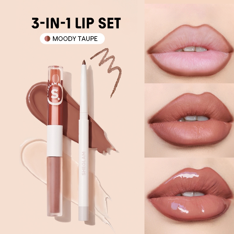 Sheglam Soft 90S Glam Lip Make up Set Liquid Lipstick Lip Oil Lip Liner