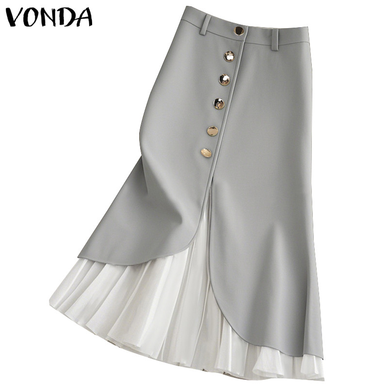 Vonda ผู้หญิงเกาหลีปุ่มเอวสูงหรูหราตกแต่ง Contrast Splicing Oversirt