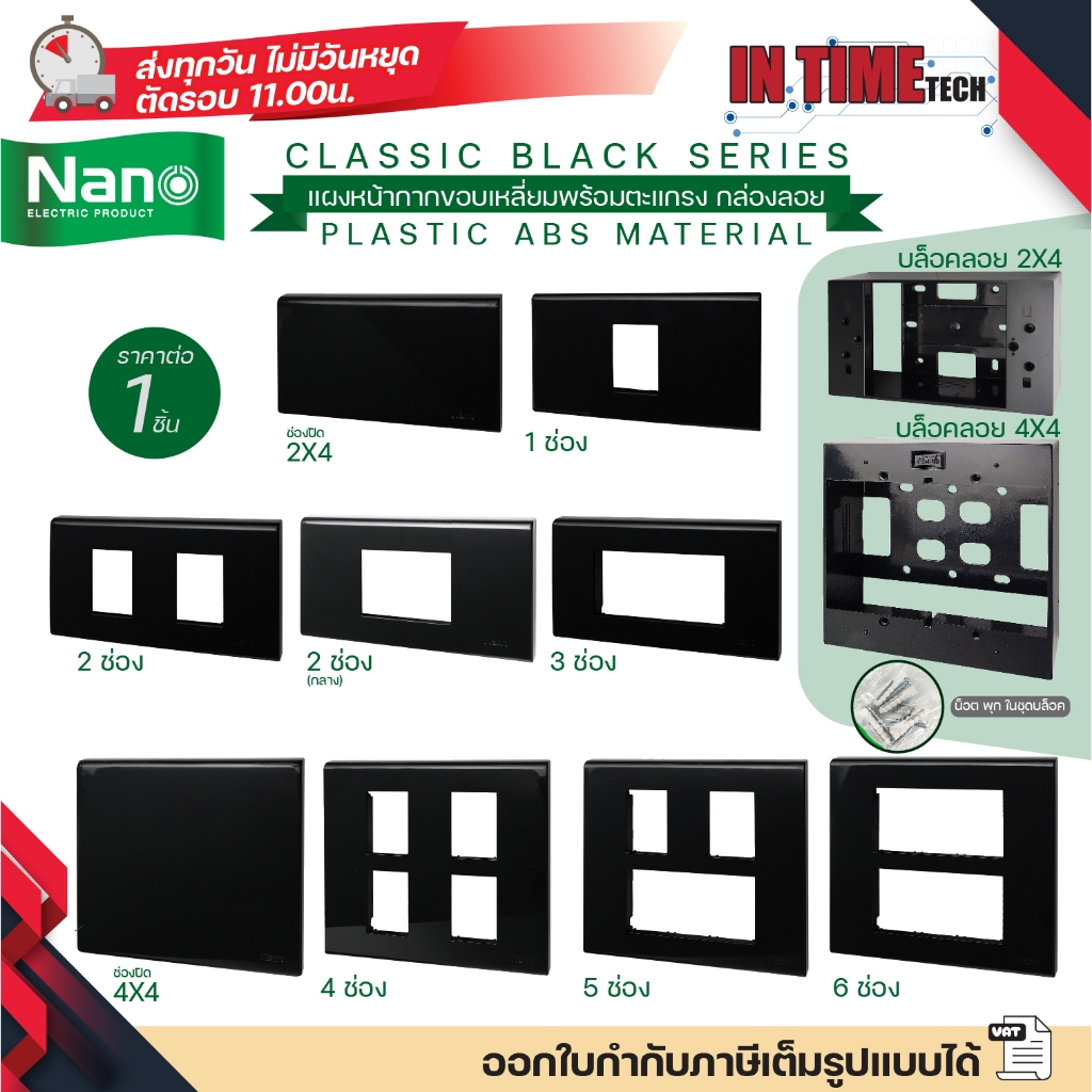 nano แผงหน้ากาก ตะแกรง พลาสติก สีดำ สำหรับ ปลั๊ก สวิตช์ ไฟฟ้า บล็อค 2×4 4×4 classic 400 series นาโน