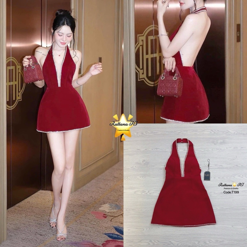 Code: T199 เดรสสีดำ เดรสหรูไปงาน งานป้าย Rattana