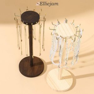 Elliejam ที่วางโชว์สร้อยคอ, ขาตั้งโชว์เครื่องประดับจี้ไม้เนื้อแข็ง, สร้อยข้อมือต่างหูไม้แขวนเสื้อ