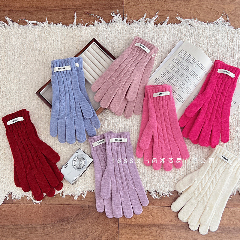 บิด ถุงมือถักหญิง ไม่มีนิ้ว หน้าจอสัมผัสฤดูหนาวที่อบอุ่นนักเรียนขี่จักรยานถุงมือขนสัตว์ คูป