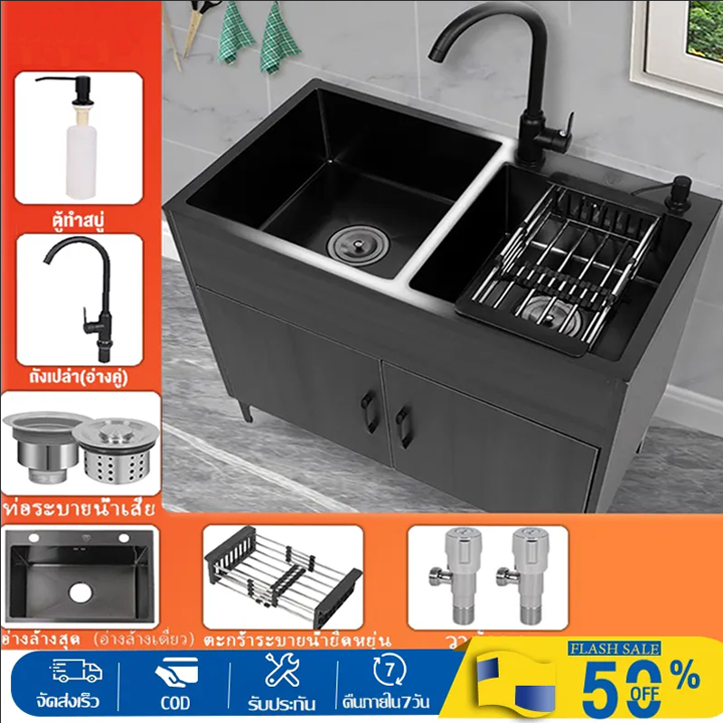 ห้องครัว อ่างล้างจานสแตนเลส ตู้รวม อ่างล้างหน้า บ้านเช่า ตู้สูงจากพื้นจรดเพดาน เดี่ยว อ่างล้างจานคู่