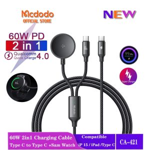 Mcdodo 60W PD 2 in 1 Type C ถึง Type C + Galaxy Watch Fast Charger สําหรับ IP 15 Series iPad MacBook CA-421
