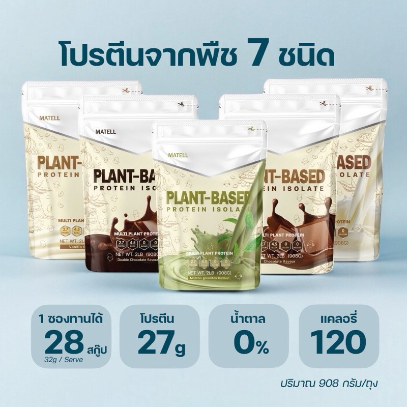 [ซื้อในไลฟ์ลดเพิ่ม] MATELL Plant-Based Protein Isolate มาเทลแพลนต์เบสด์ ไอโซเลท โปรตีนพืช 7 ชนิด ปริมาณ 908 กรัม