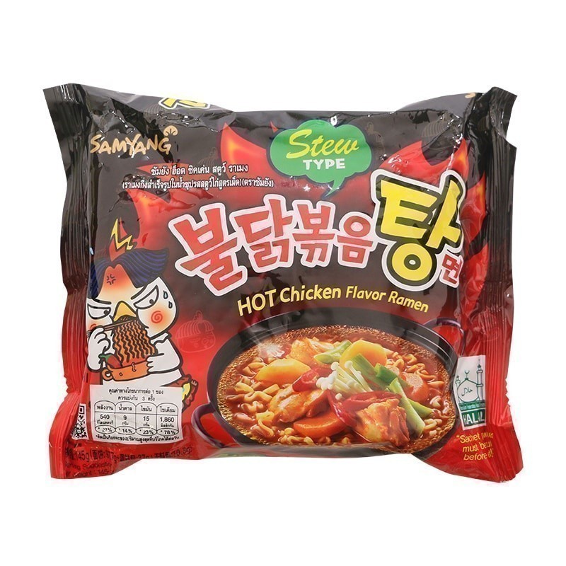 SAMYANG ซัมยังราเม็งกึ่งสำเร็จรูปในน้ำซุปรสสตูว์ไก่สูตรเผ็ด 145กรัม [8801073113381]